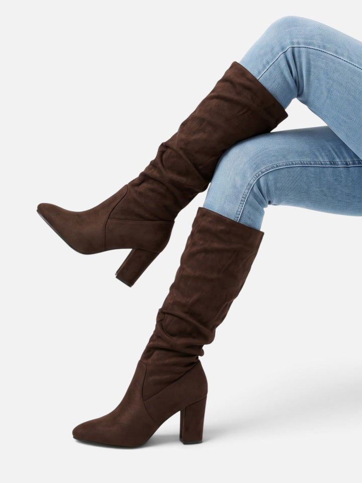 Women's Faux Suede Slouchy Block Heel Boots