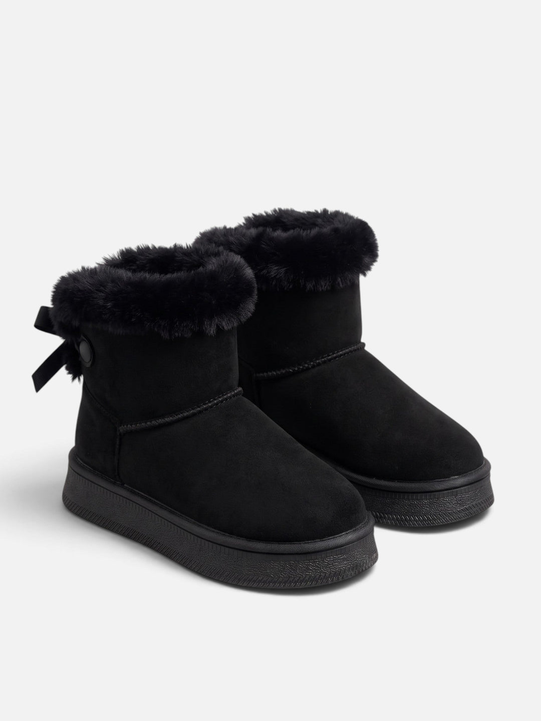 Women's Fur-Lined Faux Suede Ankle Boots with Bow