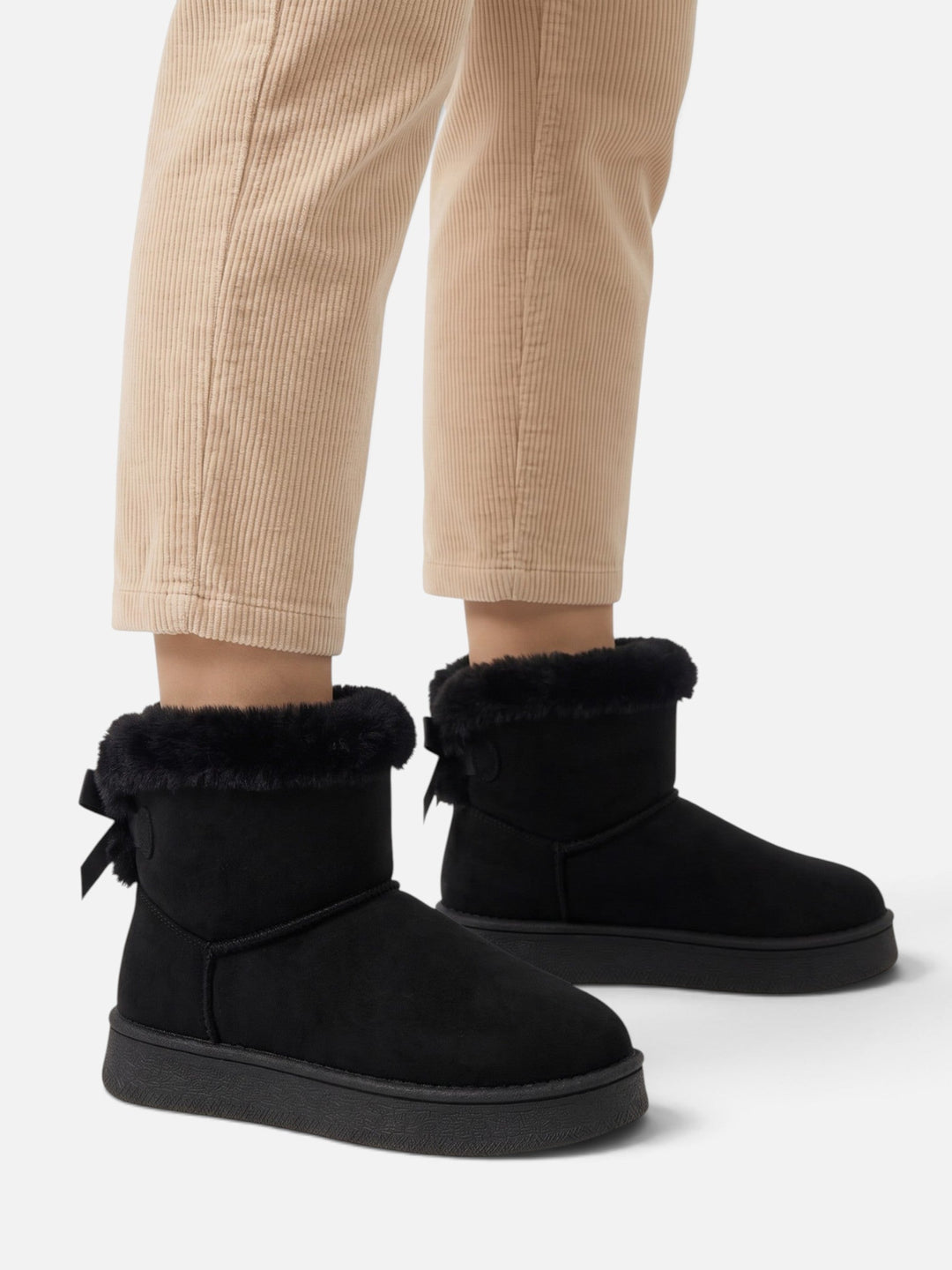 Women's Fur-Lined Faux Suede Ankle Boots with Bow
