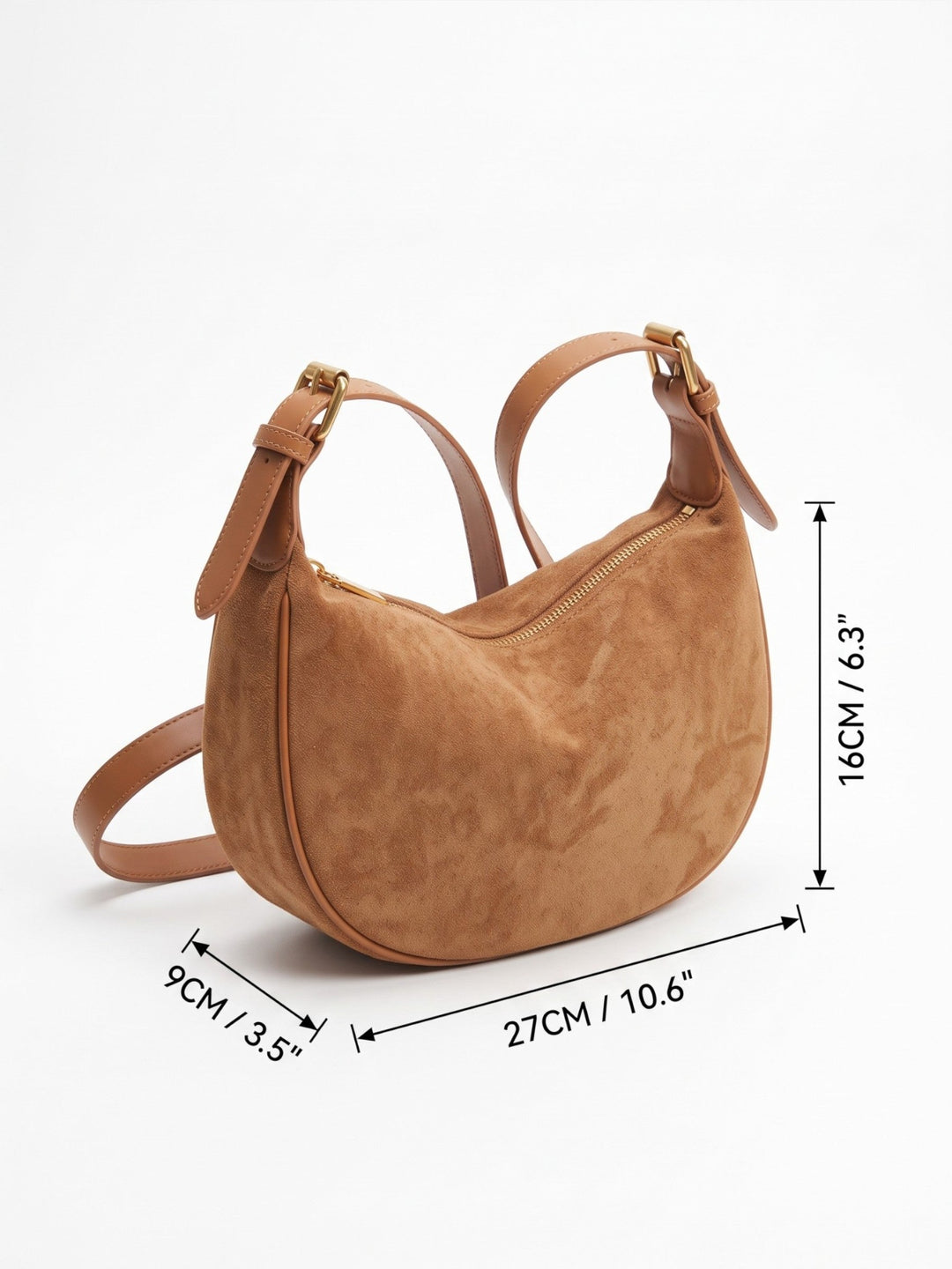 Women's Zip-Top Faux Suede Hobo Bag