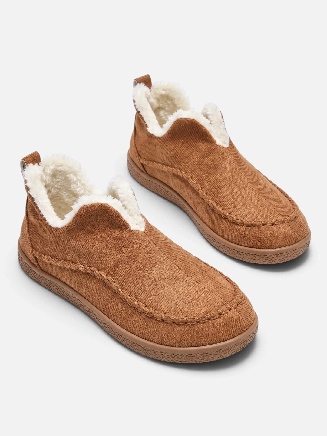Women's Slip-On Corduroy Slippers with Faux Fur Lining