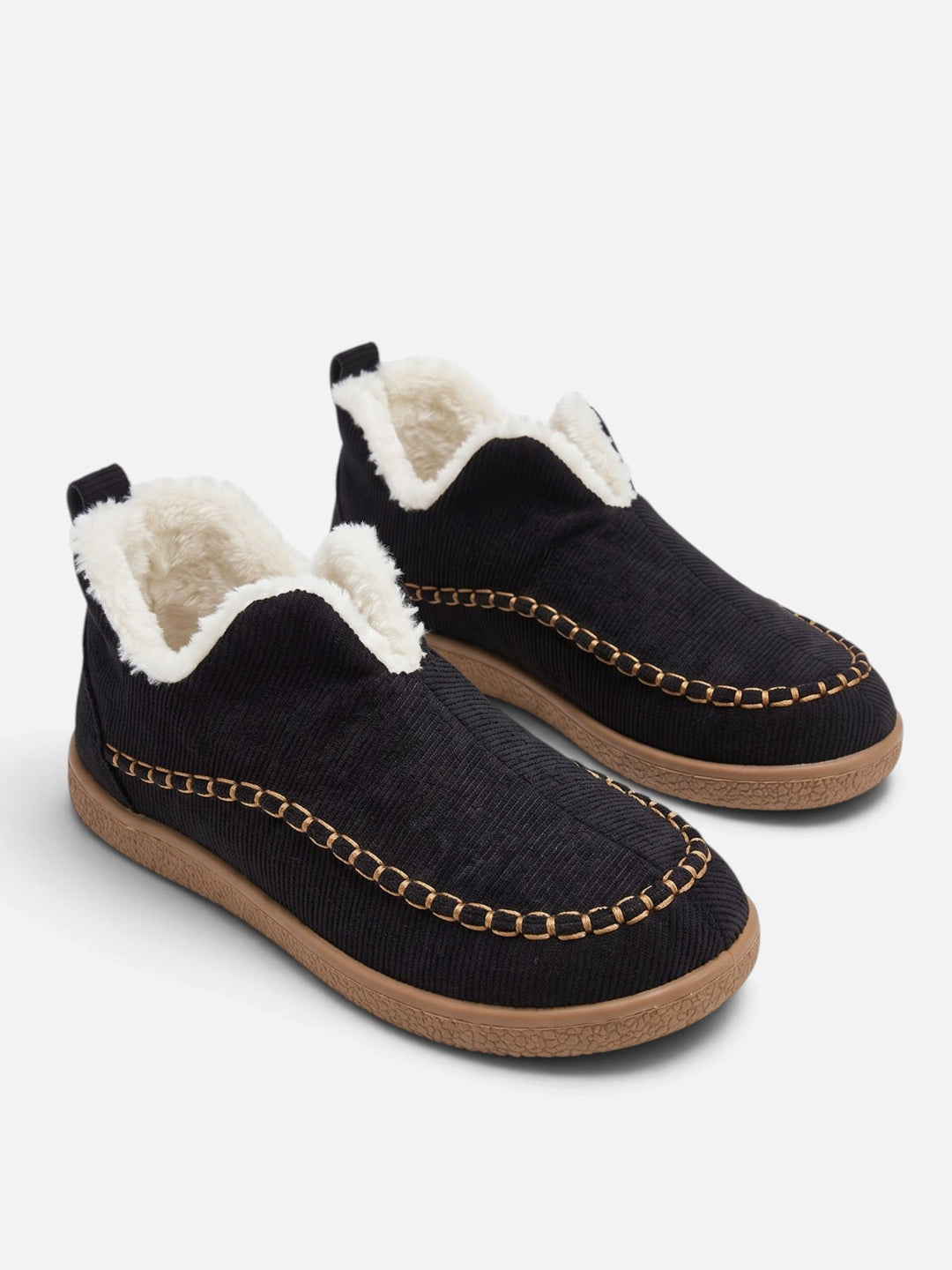 Women's Slip-On Corduroy Slippers with Faux Fur Lining