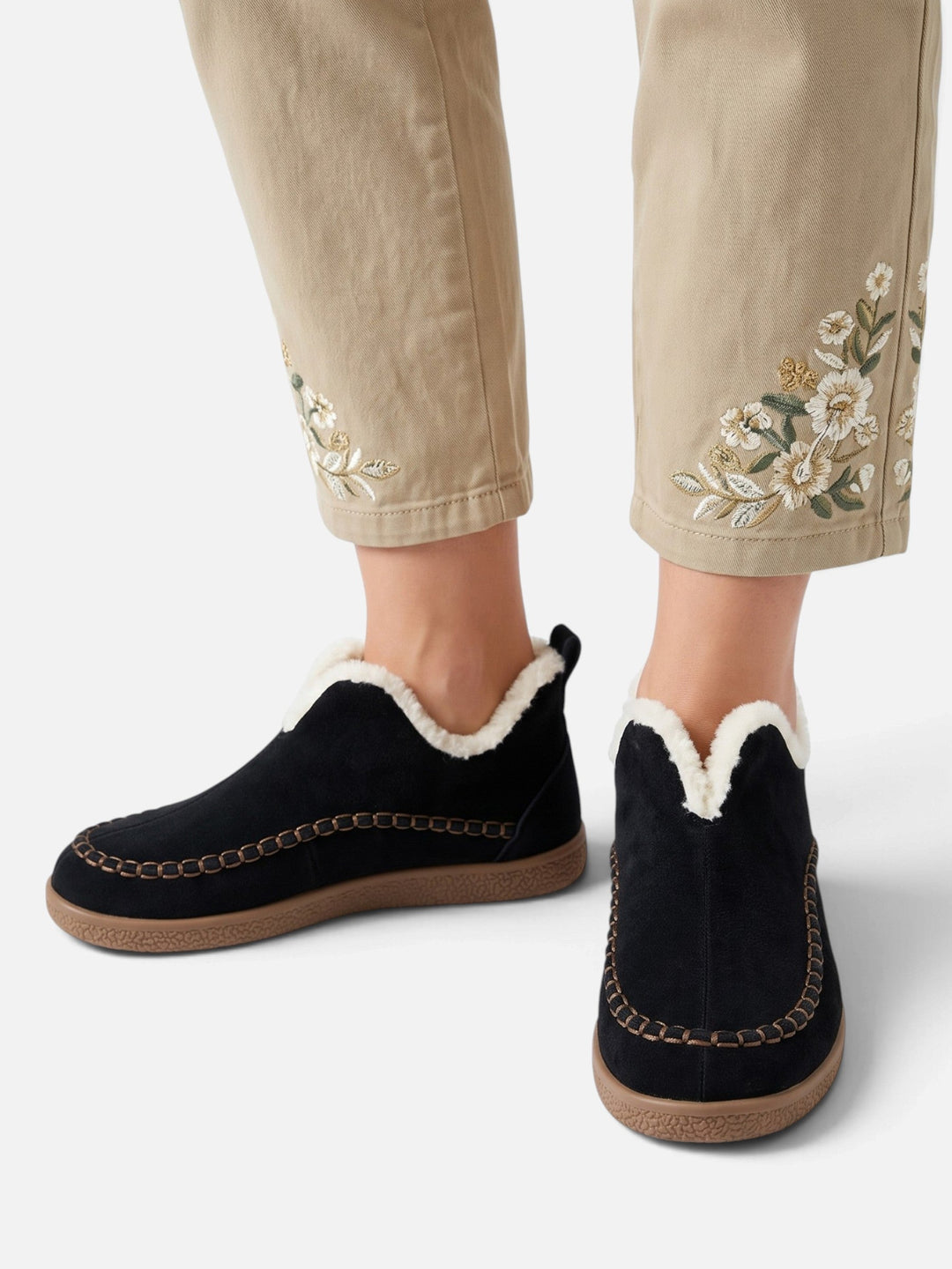Women's Slip-On Corduroy Slippers with Faux Fur Lining