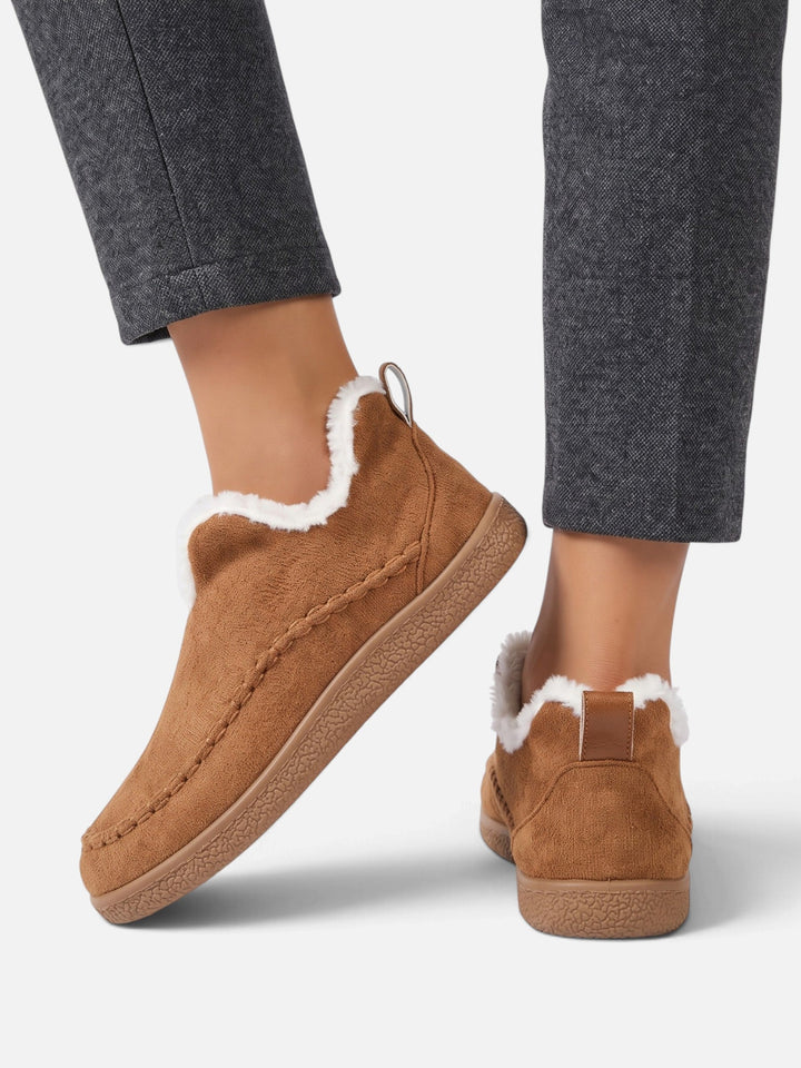 Women's Slip-On Corduroy Slippers with Faux Fur Lining