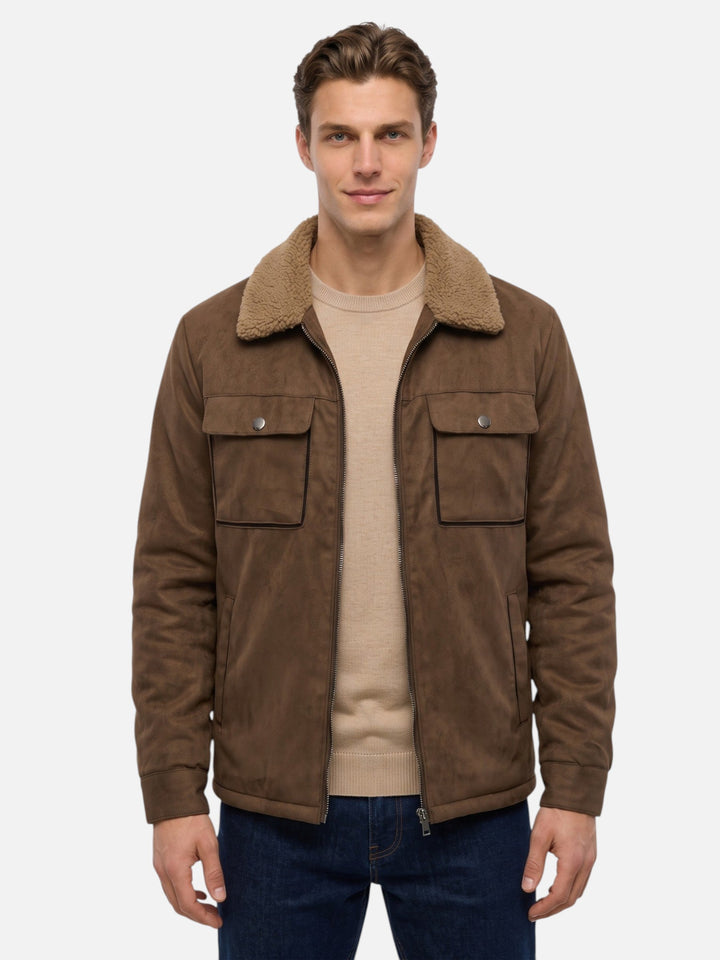 Men's Sherpa-Lined Suede-Effect Jacket