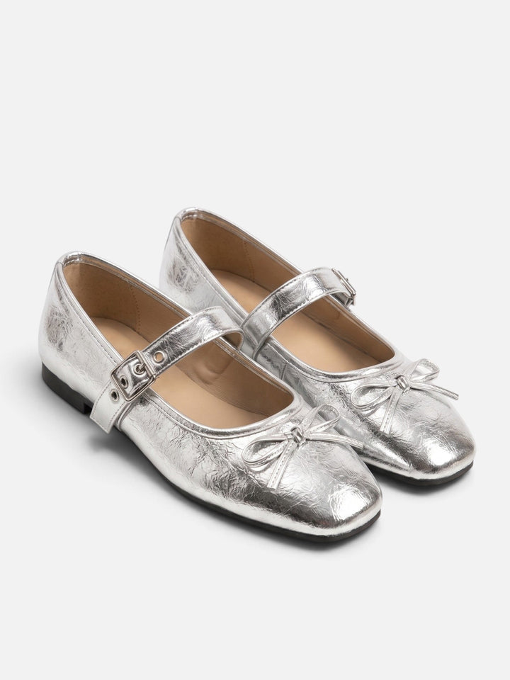 Women's Suede Mary Jane Ballet Flats with Bow and Buckle