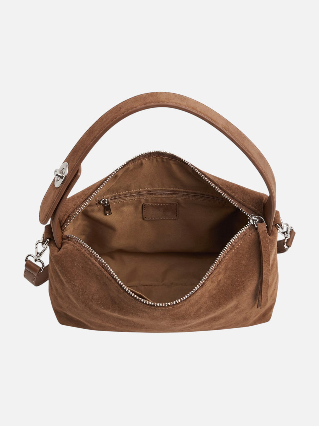 Women's Zip-Top Faux Suede Shoulder Bag