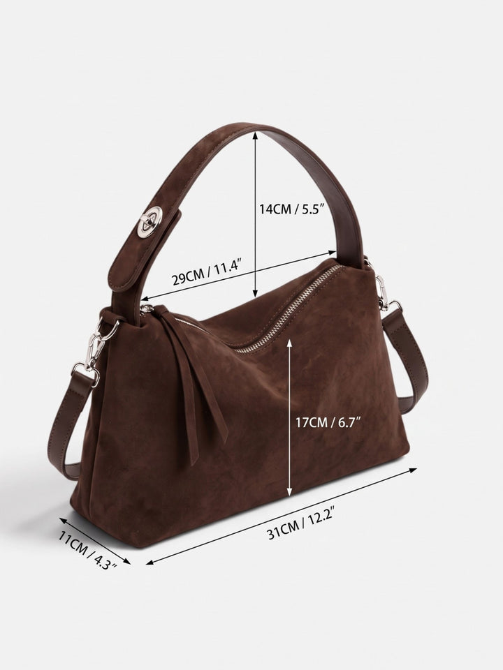 Women's Zip-Top Faux Suede Shoulder Bag