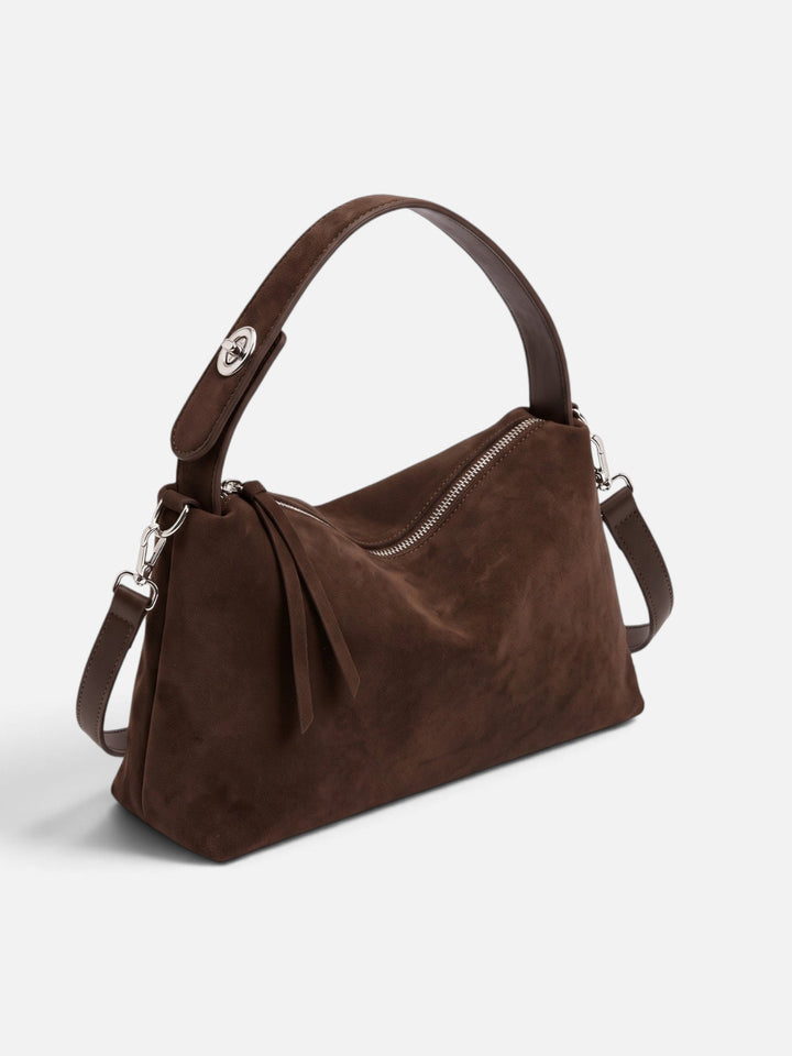 Women's Zip-Top Faux Suede Shoulder Bag