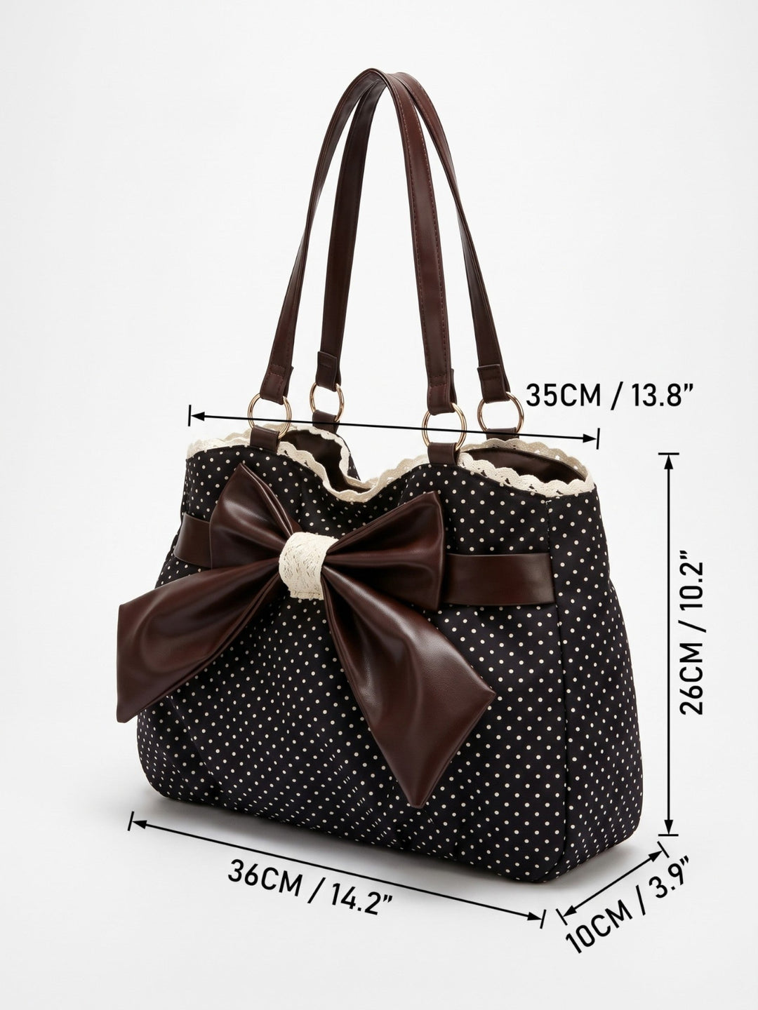 Women's Polka Dot Tote Bag with Bow and Lace Trim
