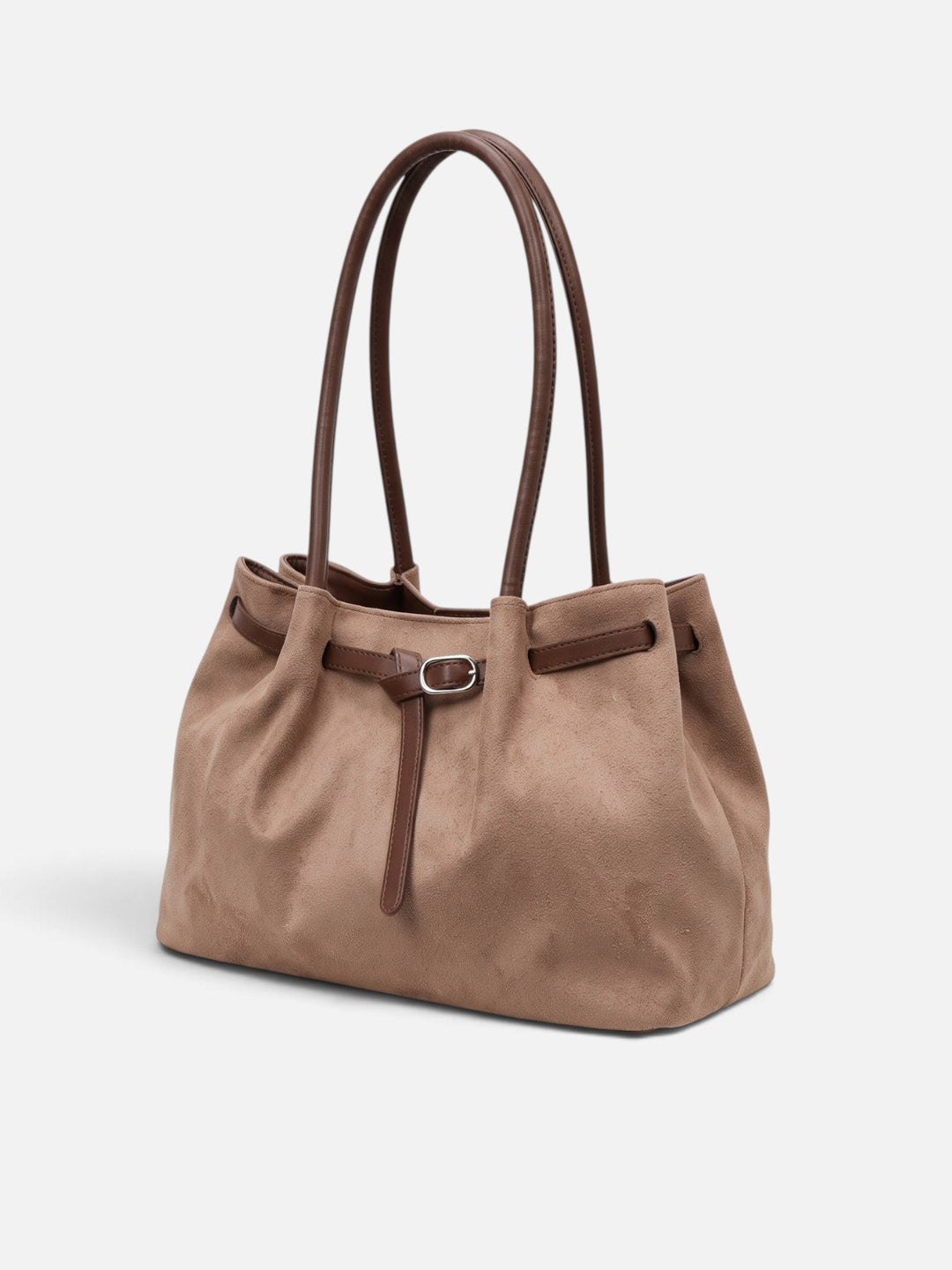 Women's Faux Suede Shoulder Tote Bag with Buckle Belt