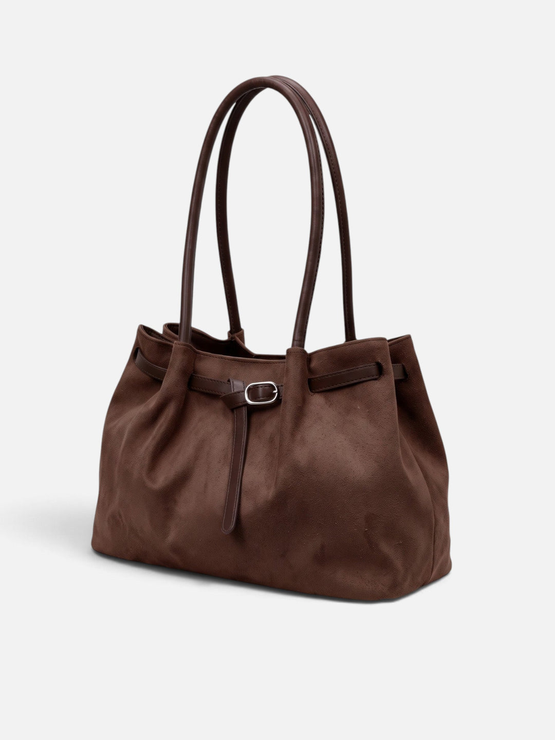 Women's Faux Suede Shoulder Tote Bag with Buckle Belt