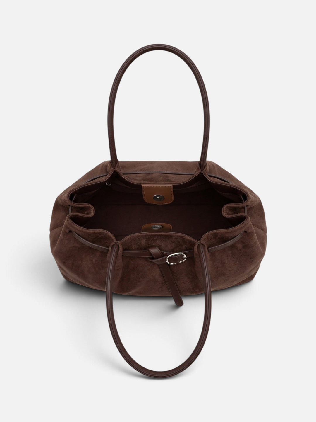 Women's Faux Suede Shoulder Tote Bag with Buckle Belt