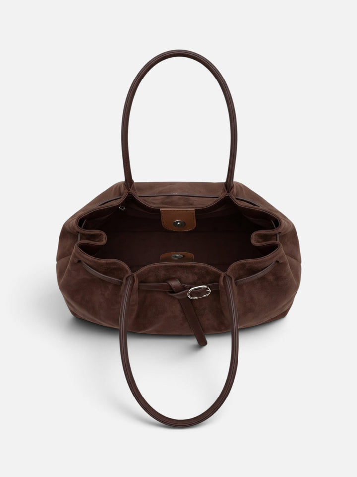 Women's Faux Suede Shoulder Tote Bag with Buckle Belt