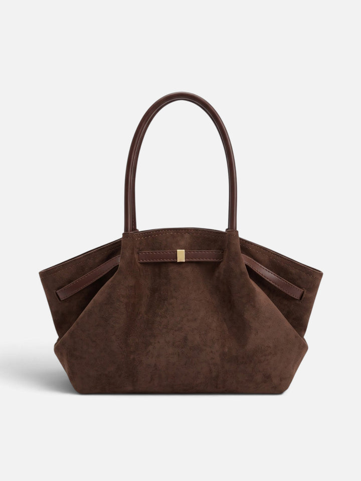 Women's Faux Suede Shoulder Tote Bag with Belt Detail