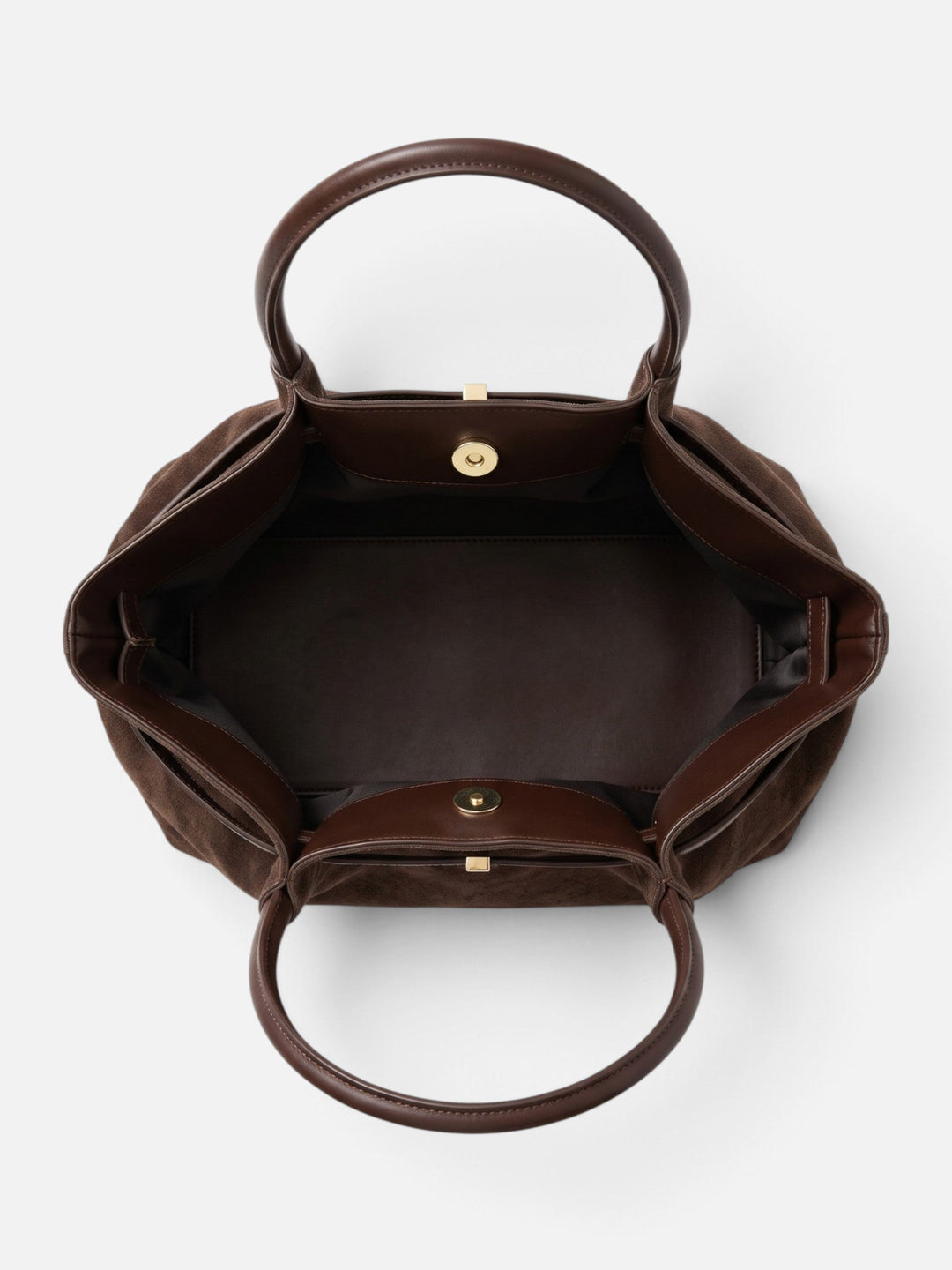 Women's Faux Suede Shoulder Tote Bag with Belt Detail