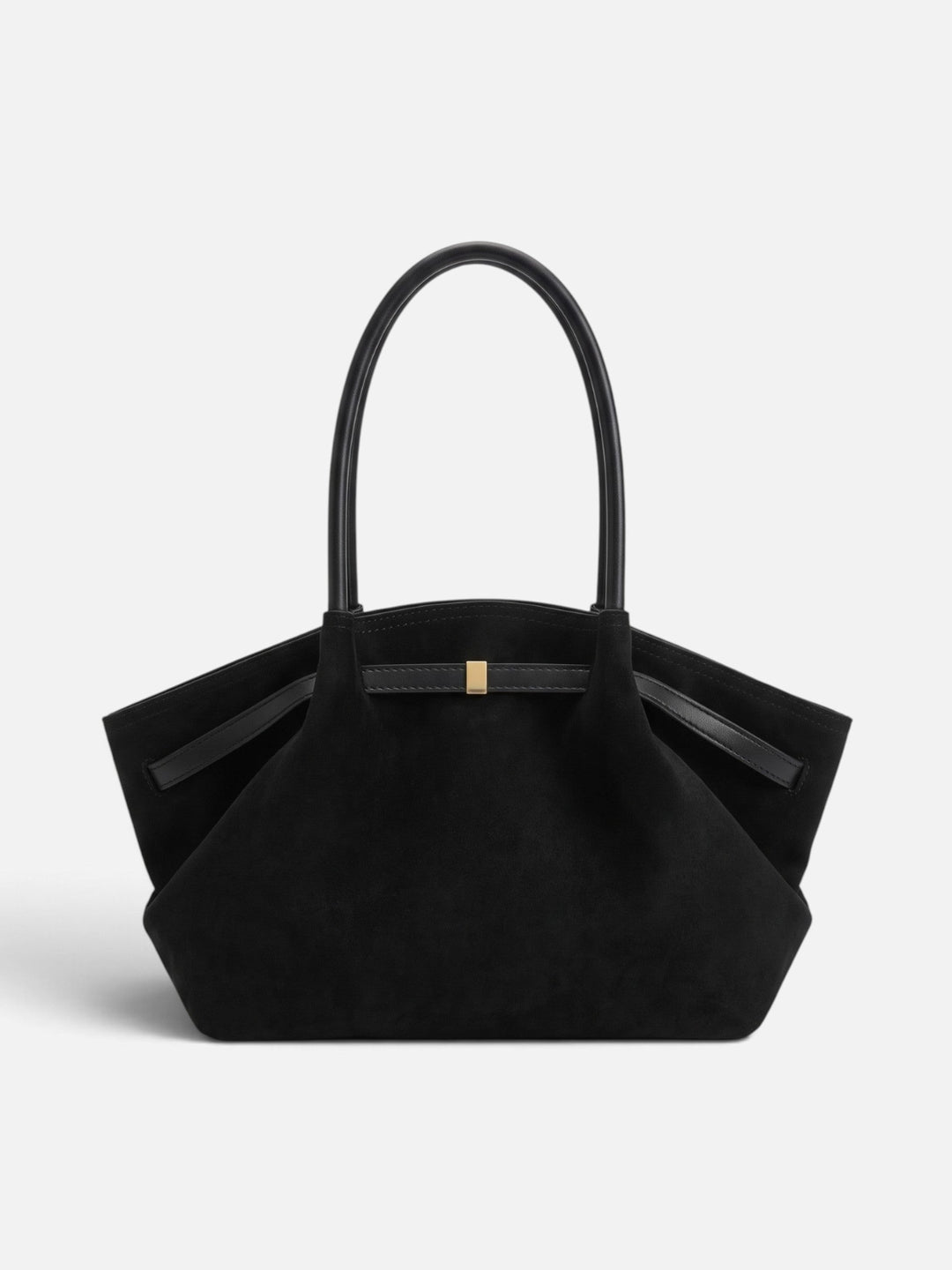 Women's Faux Suede Shoulder Tote Bag with Belt Detail