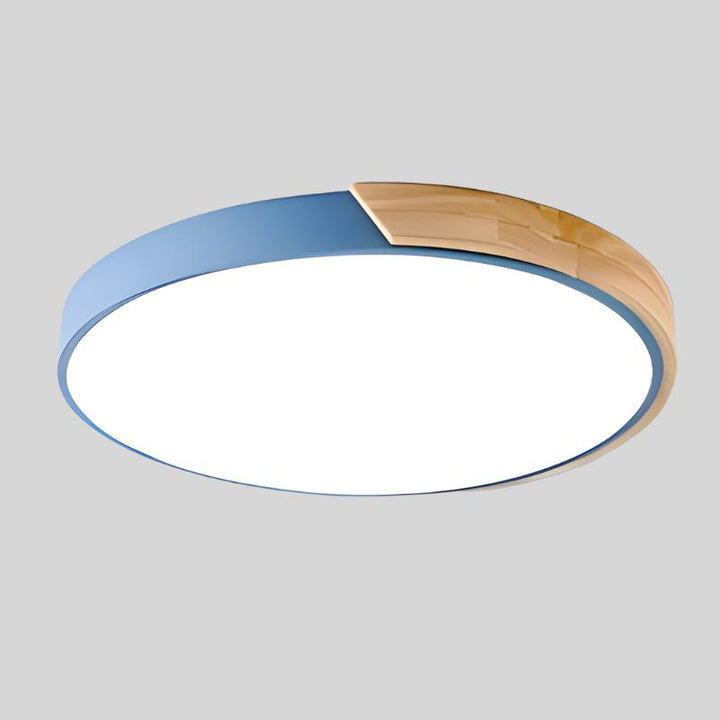 Scandinavian LED Ceiling Light in Macaron Shape with Wooden Accent for Living Room or Bedroom