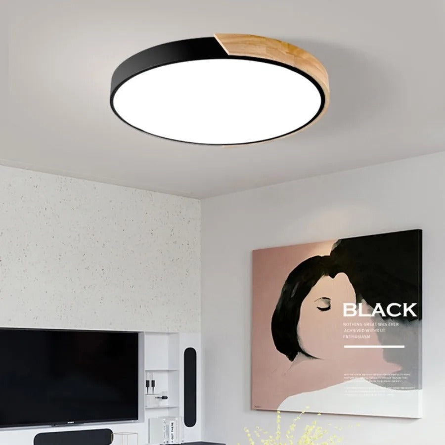 Scandinavian LED Ceiling Light in Macaron Shape with Wooden Accent for Living Room or Bedroom