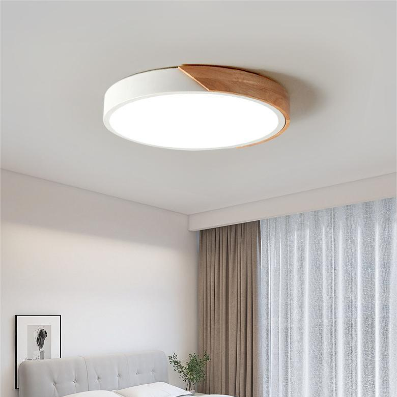 Scandinavian LED Ceiling Light in Macaron Shape with Wooden Accent for Living Room or Bedroom