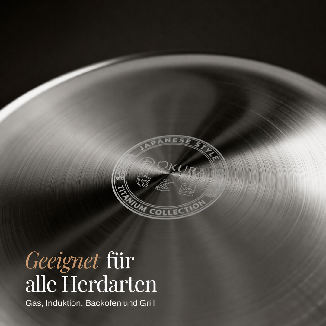 Hand-hammered titanium frying pan with coating-free surface
