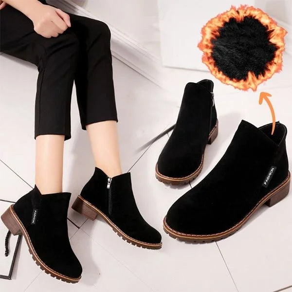 Women's Suede Side-Zip Ankle Boots with Warm Lining