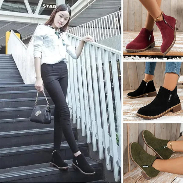 Women's Suede Side-Zip Ankle Boots with Warm Lining