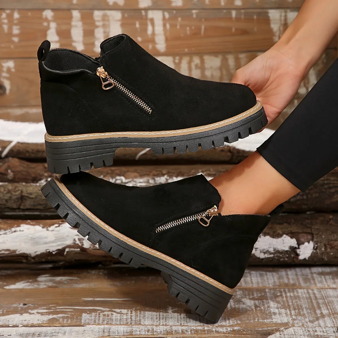 Leopard Print Suede Side-Zip Ankle Boots With Chunky Lug Sole