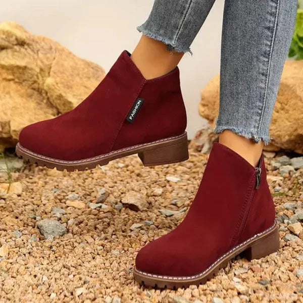 Women's Suede Side-Zip Ankle Boots with Warm Lining