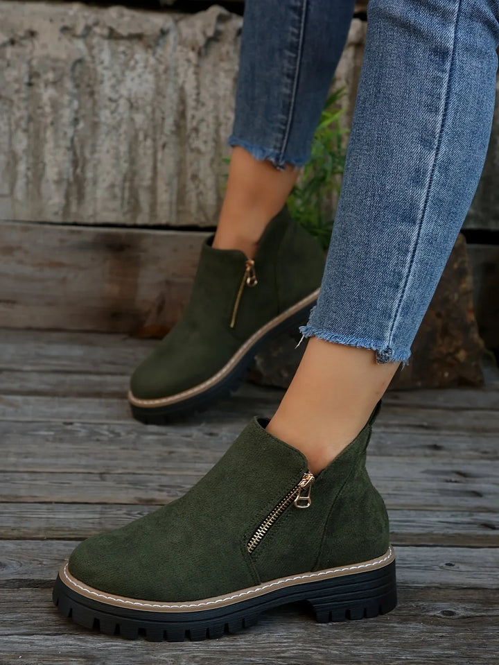 Leopard Print Suede Side-Zip Ankle Boots With Chunky Lug Sole
