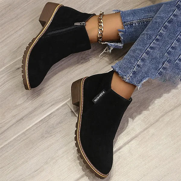 Women's Suede Side-Zip Ankle Boots with Warm Lining