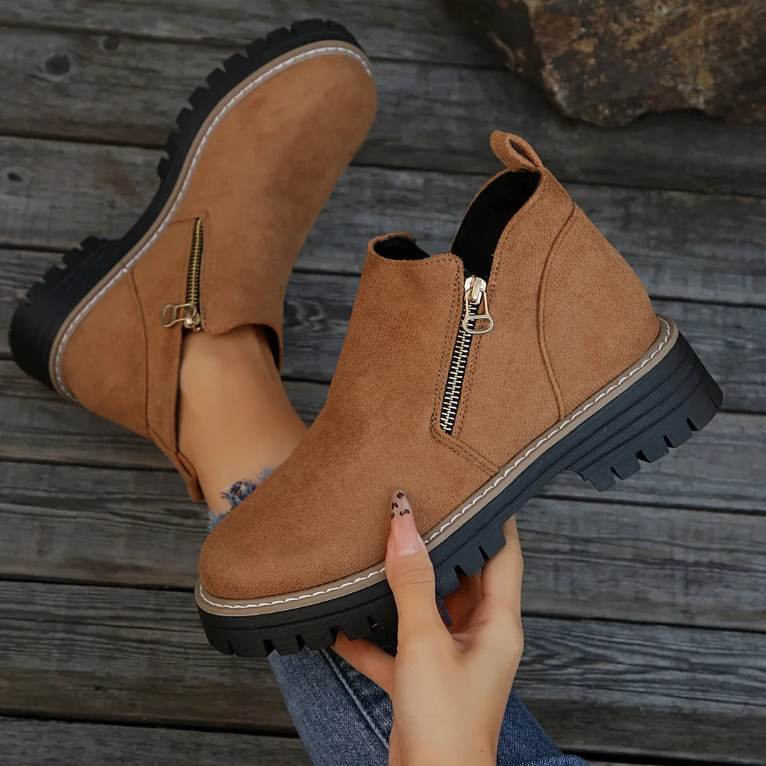 Leopard Print Suede Side-Zip Ankle Boots With Chunky Lug Sole