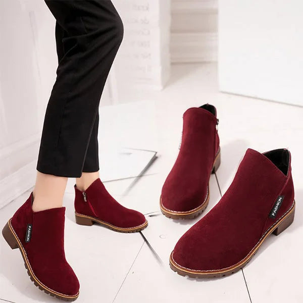 Women's Suede Side-Zip Ankle Boots with Warm Lining