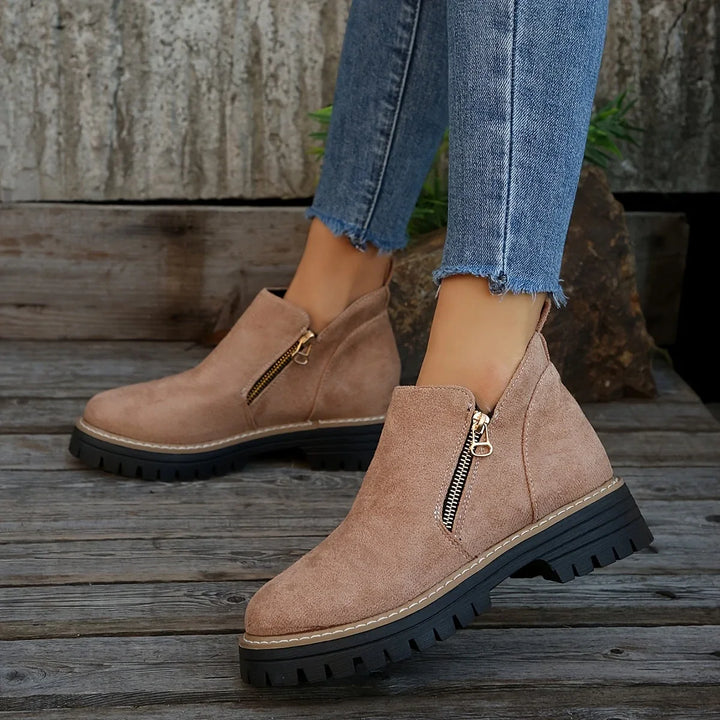 Leopard Print Suede Side-Zip Ankle Boots With Chunky Lug Sole
