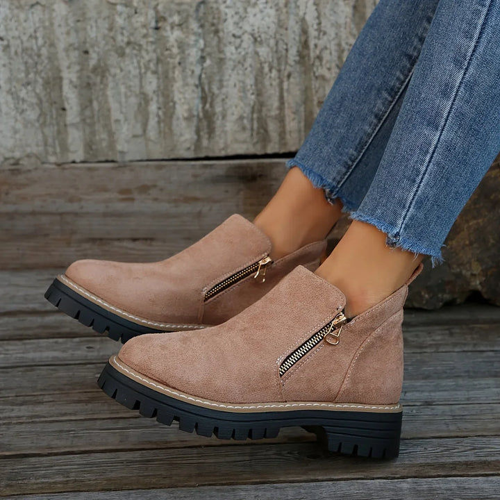 Leopard Print Suede Side-Zip Ankle Boots With Chunky Lug Sole