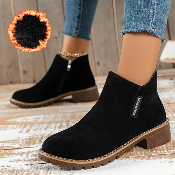 Women's Suede Side-Zip Ankle Boots with Warm Lining