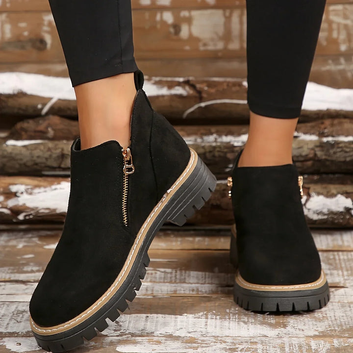 Leopard Print Suede Side-Zip Ankle Boots With Chunky Lug Sole