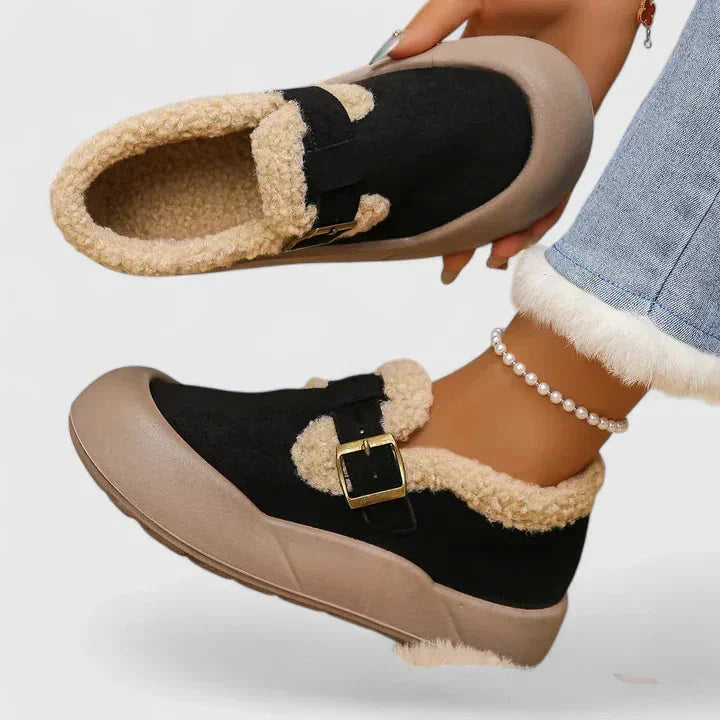 Women's Suede Slippers with Sherpa Fleece Trim