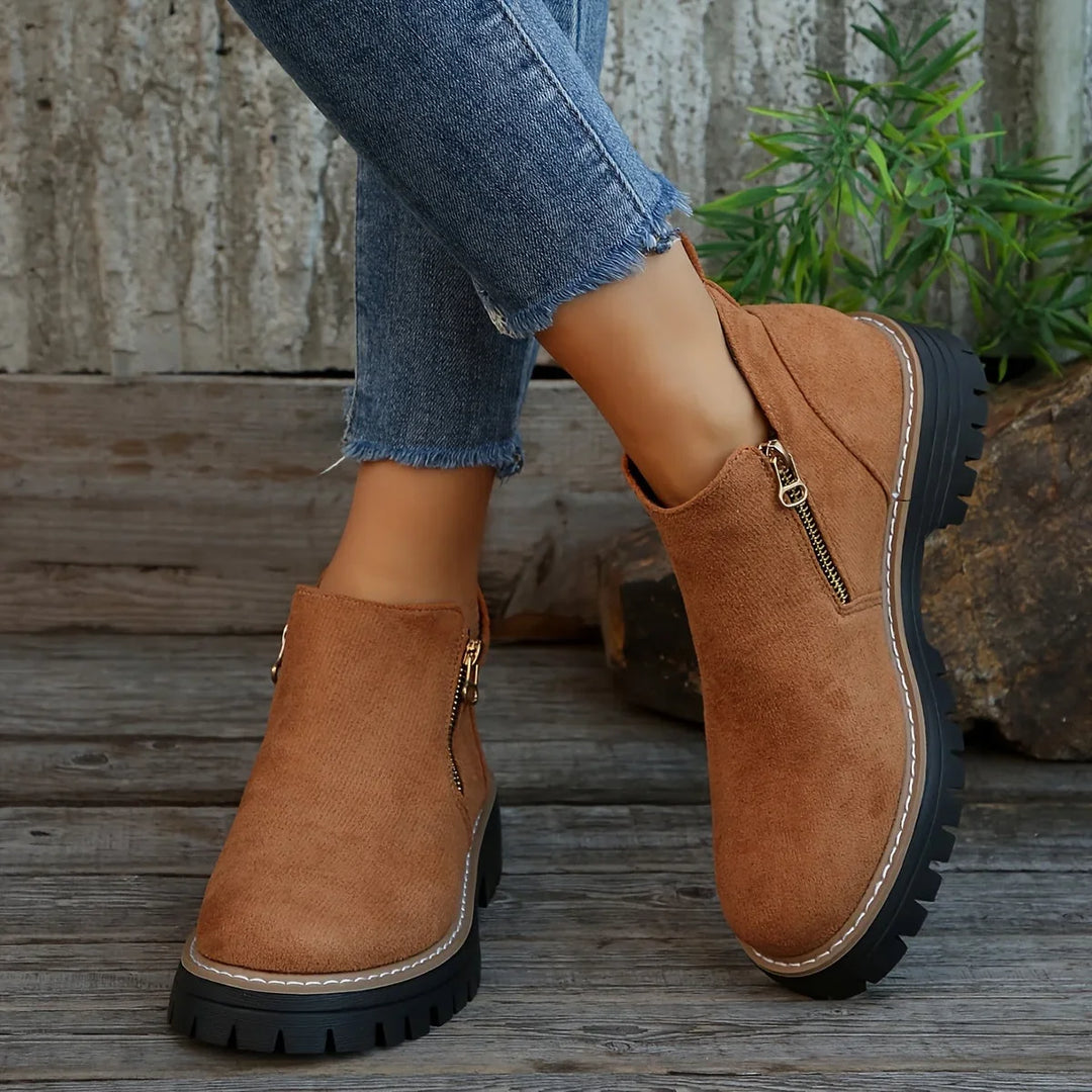 Leopard Print Suede Side-Zip Ankle Boots With Chunky Lug Sole