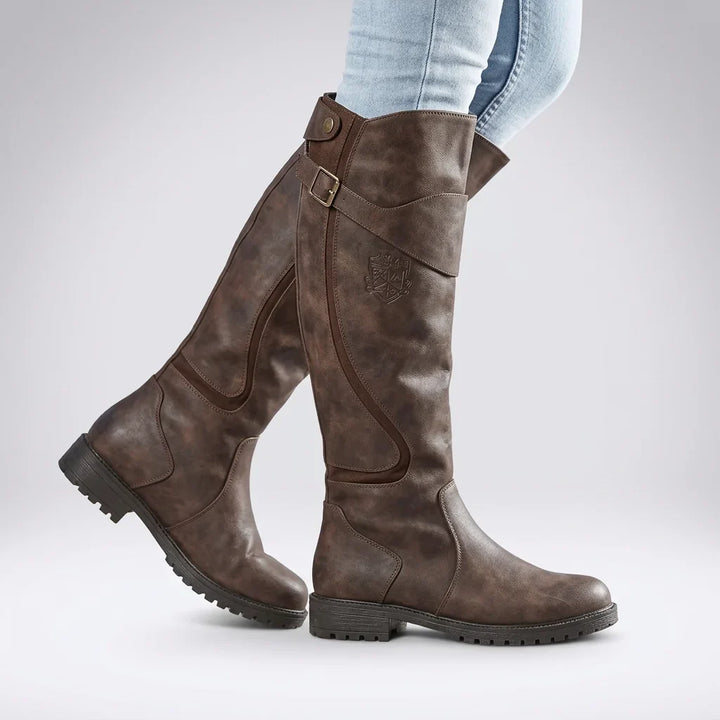 Women's Knee-High Boots with Buckle Strap