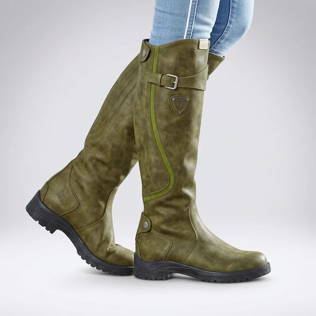 Women's Knee-High Boots with Buckle Strap