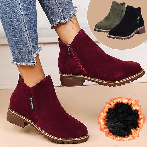 Women's Suede Side-Zip Ankle Boots with Warm Lining
