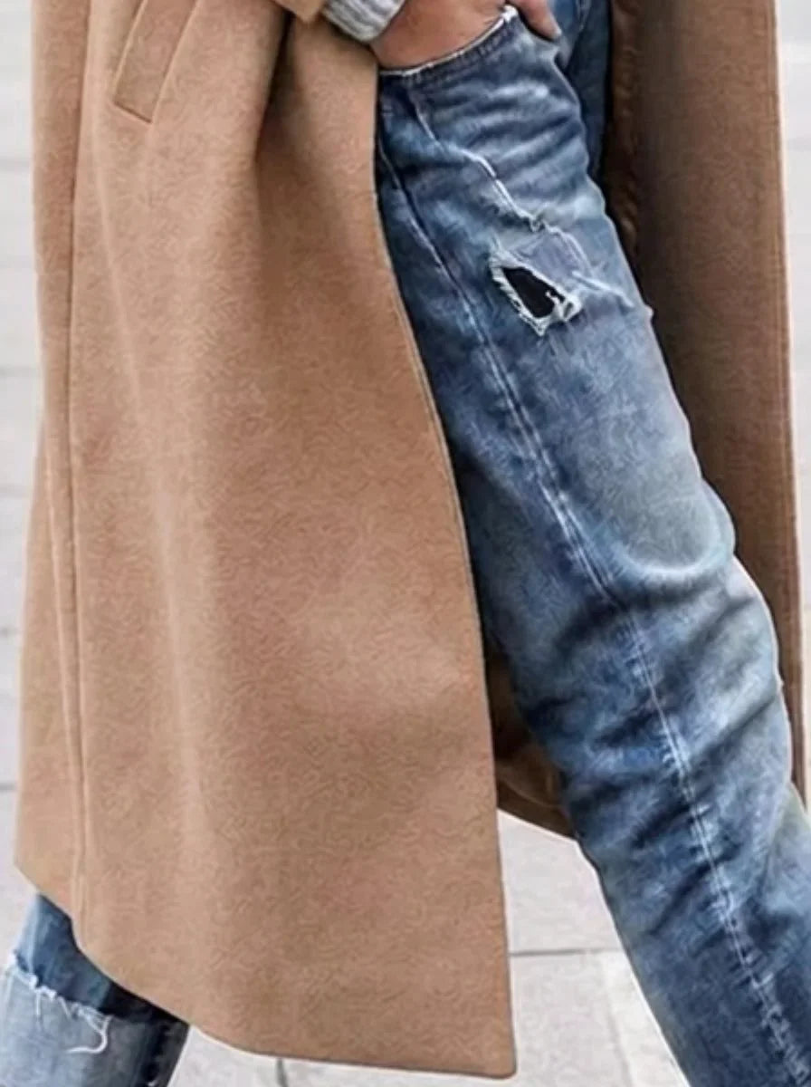 Oversized Button-Up Winter Coat with Lapel