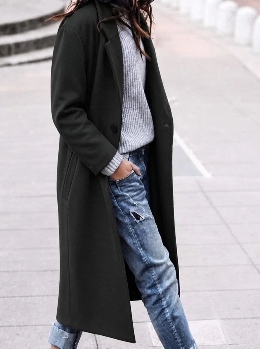 Oversized Button-Up Winter Coat with Lapel