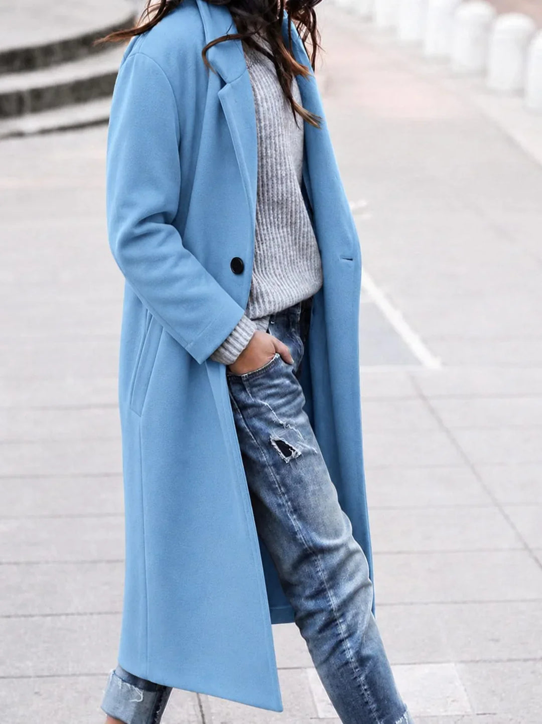 Oversized Button-Up Winter Coat with Lapel