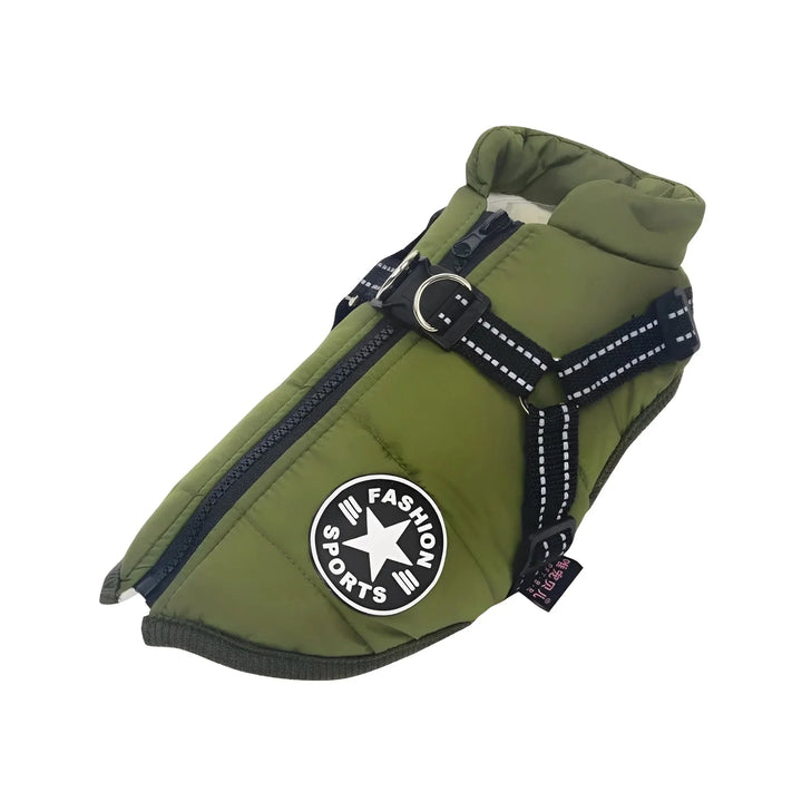 Padded & Lined Winter Dog Coat with Built-In Harness