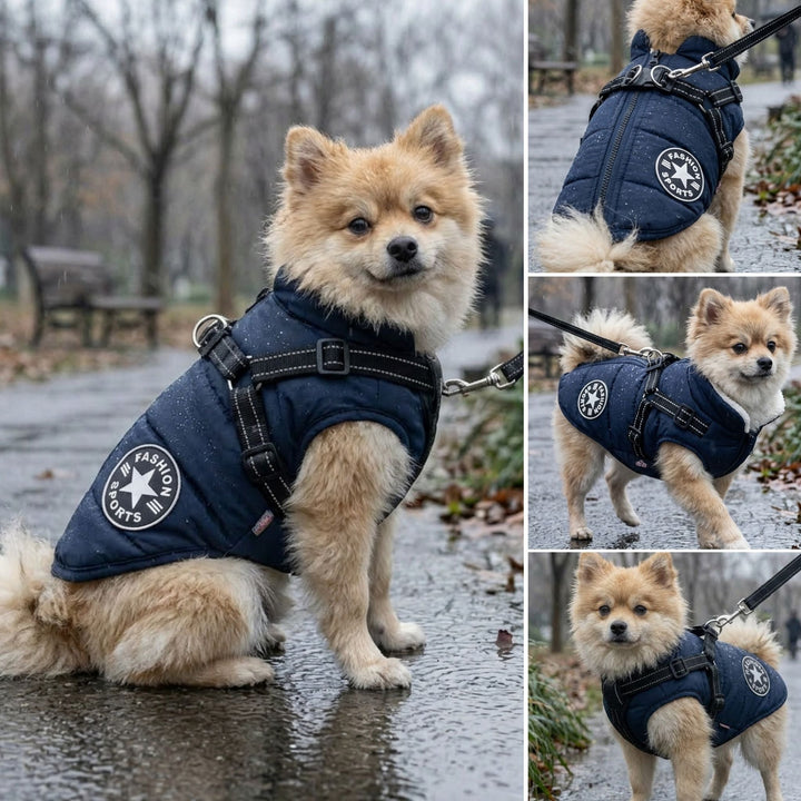 Padded & Lined Winter Dog Coat with Built-In Harness