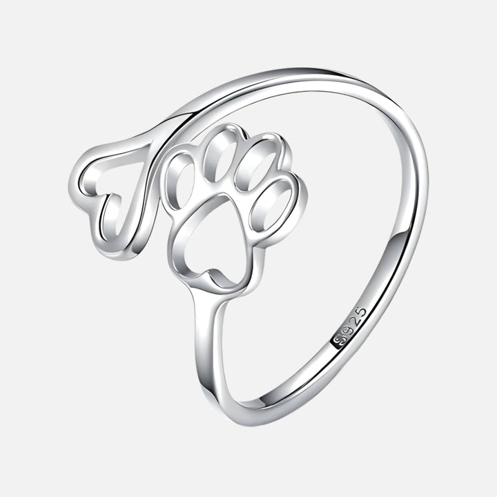 Handmade Paw & Heart Ring – Adjustable Sterling Silver