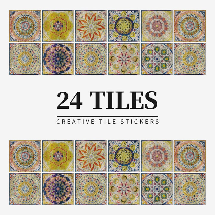 Peel and Stick Tile Backsplash Wall Art Decor Stickers with Mandala Patterns Pack of 24