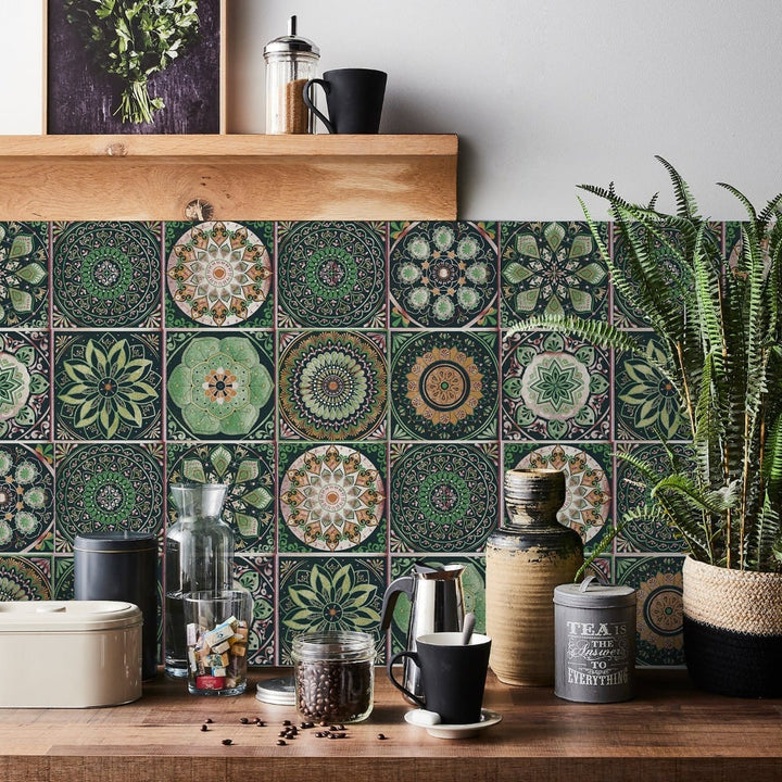 Peel and Stick Tile Backsplash Wall Art Decor Stickers with Mandala Patterns Pack of 24